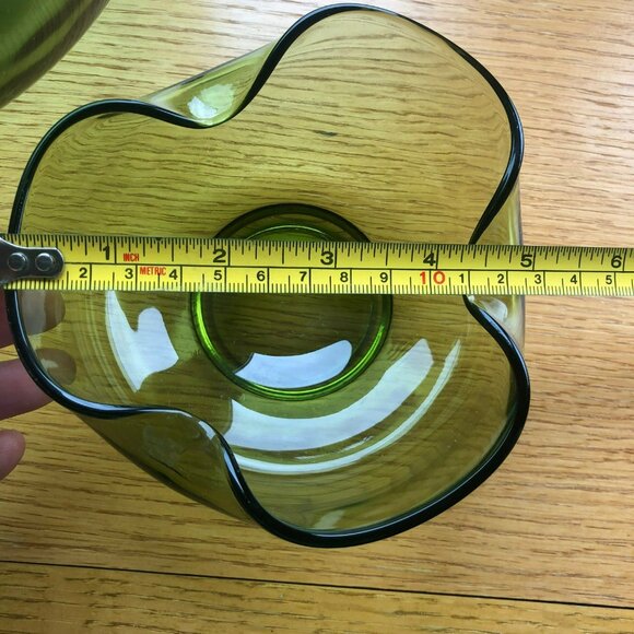 Green Scalloped Bowl Set Chip & Dip Glass Anchor Hocking Bowls Set of 2 - Picture 5 of 6